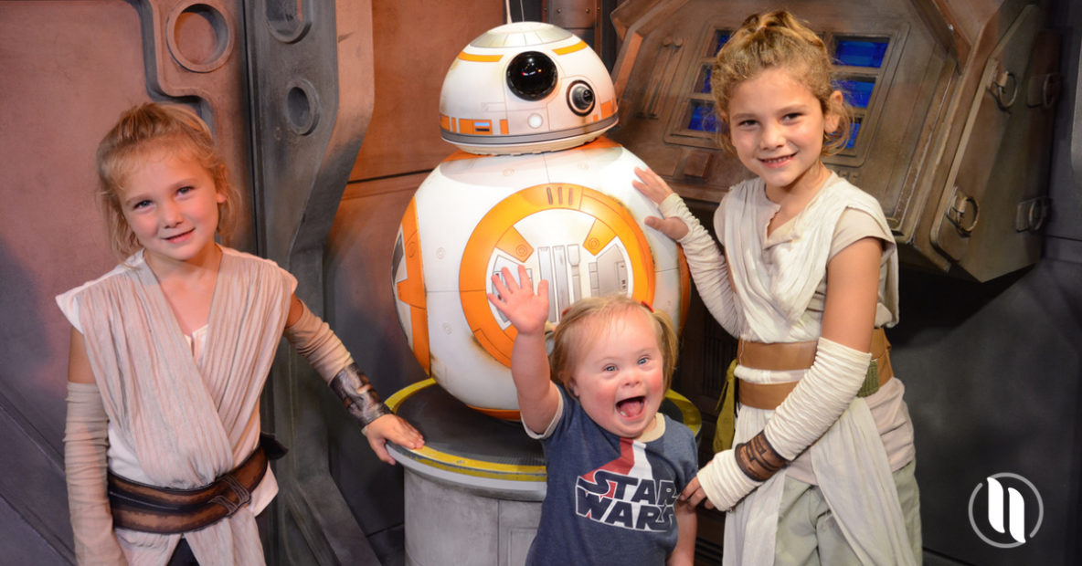 A two year old at Disney World meeting a Star Wars character